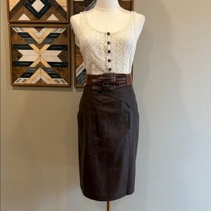 Vintage Toffs Brown Leather Alligator Print Pencil Skirt size 6